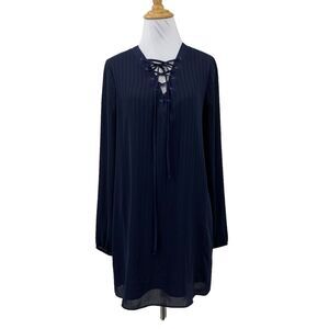 BCBGeneration Tunic Dress Womens XS Extra Small Lace Up Elastic Long Sleeve Navy
